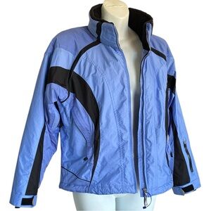 OBERMEYER Sky Blue Women's Ski Jacket, zip pockets/sleeve vents, Black trim. 10